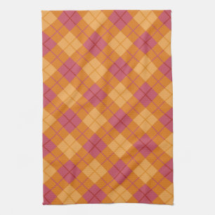 Bias Plaid in Orange and Pink Tea Towel