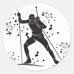 Biathlete Nordic Skiing Biathlon _27  Classic Round Sticker