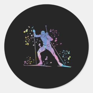 Biathlete Nordic Skiing Biathlon 4  Classic Round Sticker