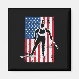 Biathlon American Flag 2 Usa Gift - Biathlon Team  Magnet