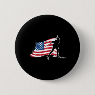 Biathlon American Flag Usa Gift - Biathlon Team  6 Cm Round Badge