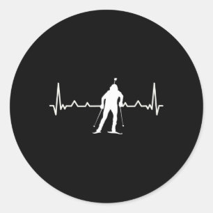 Biathlon Heartbeat Cross-country Skiing Winter Spo Classic Round Sticker