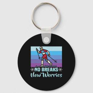 Biathlon No Breaks No Worries Cross Country Skier Key Ring