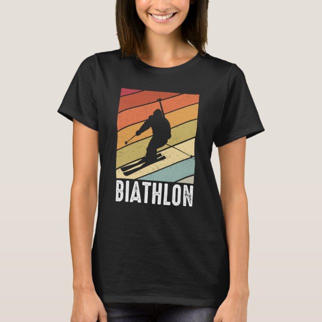 Biathlon retro winter sports biathlete skier mount T-Shirt (Front)