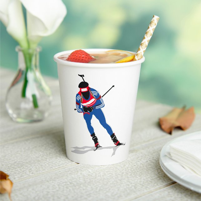 Biathlon Skier Winter Sports Athlete in Action Paper Cups (Creator Uploaded)