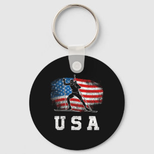 Biathlon Usa! Patriotic Skiing And Rifle Shooting  Key Ring