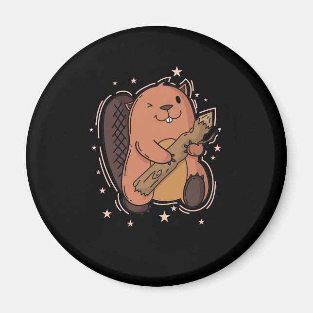 Biber mit seinem Holz Magnet (Front)