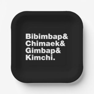 Bibimbap & Chimaek & Gimbap & Kimchi. Korean Foods Paper Plate
