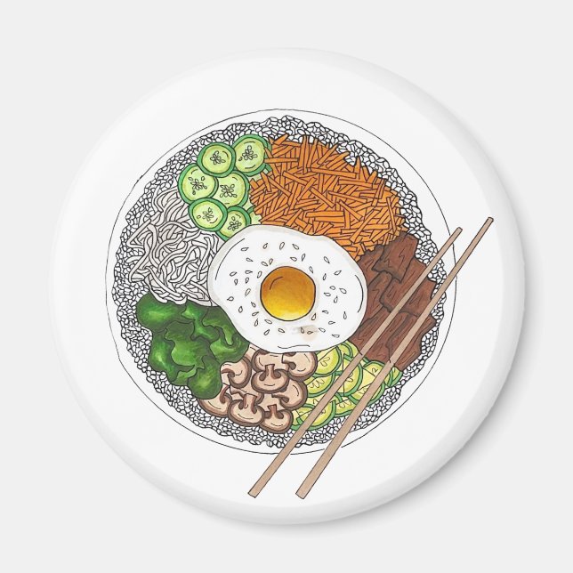 Bibimbap Korean Food Cooking Cuisine Rice Egg Dish Magnet (Front)