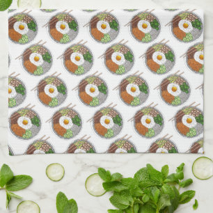 Bibimbap Korean Food Cooking Cuisine Rice Egg Dish Tea Towel