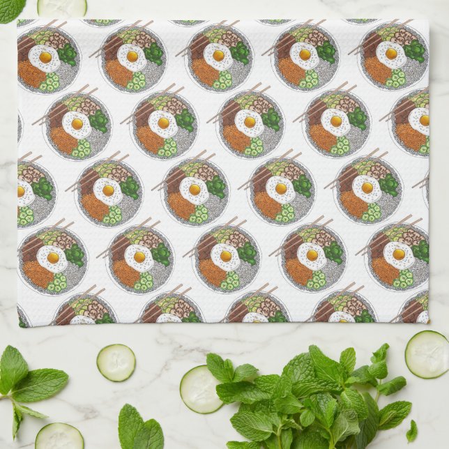 Bibimbap Korean Food Cooking Cuisine Rice Egg Dish Tea Towel (Folded)
