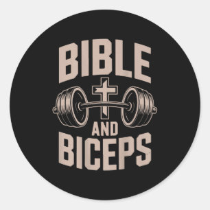 Bible & Biceps Gym Christian Workout Dumbbell Classic Round Sticker