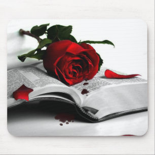 Bible and a Red Rose Mouse Mat