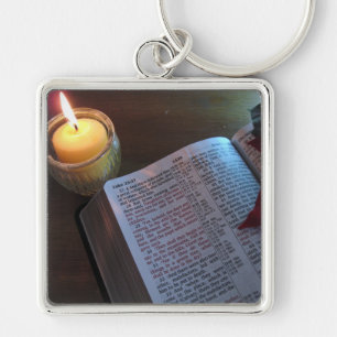 Bible and Candle Large (2.00") Premium Square Keyc Key Ring