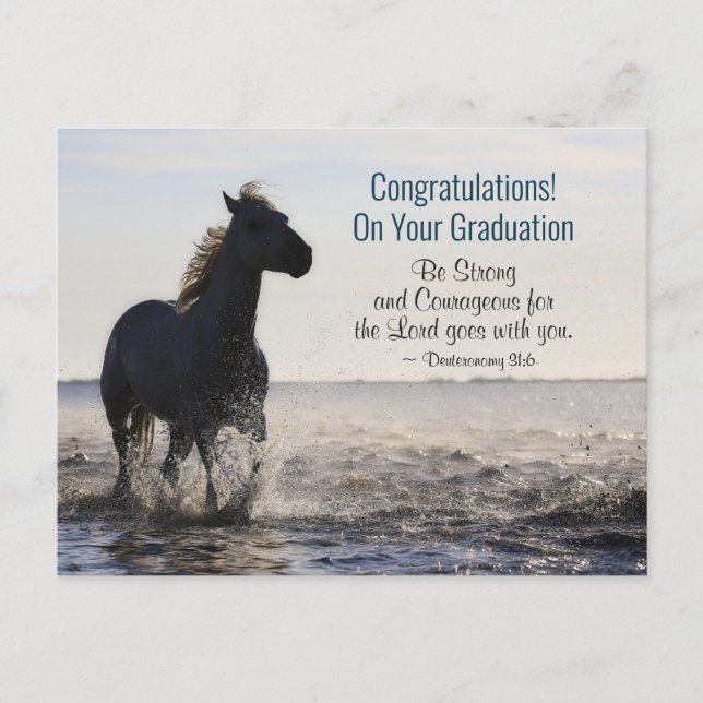 Bible Be strong and Courageous Horse Graduation Postcard (Front)