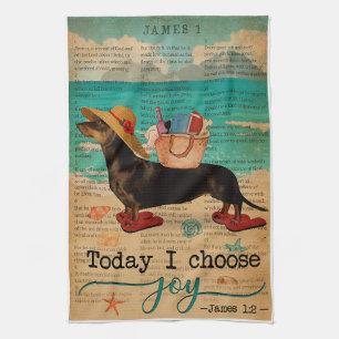Bible Beach Life Joy Dachshund Vertical Tea Towel