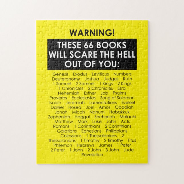 Bible Book List Scare Hell Out Funny Christian Jigsaw Puzzle (Vertical)