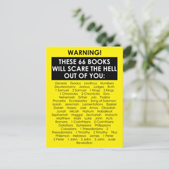 Bible Book List Scare Hell Out Funny Christian Postcard (Standing Front)