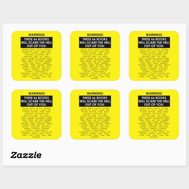 Bible Book List Scare Hell Out Funny Christian Square Sticker (Sheet)