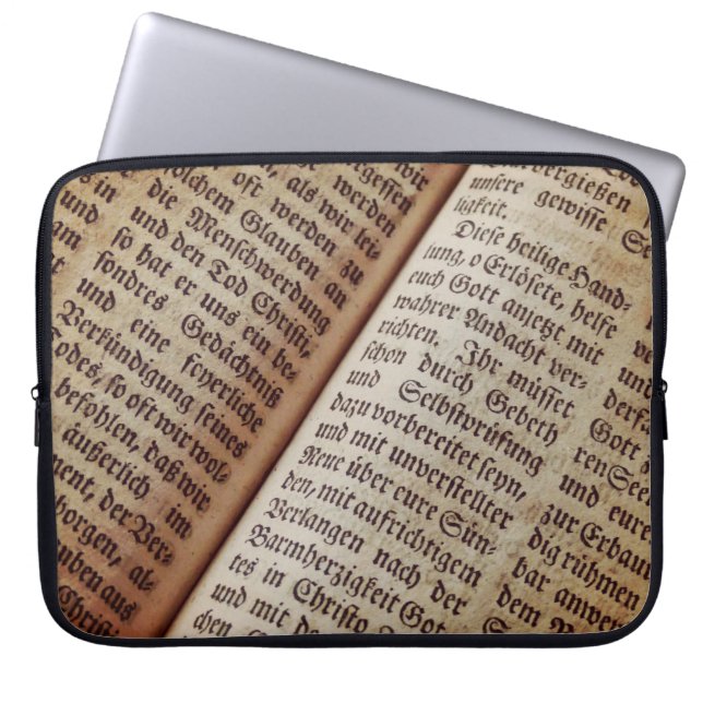 Bible book page writing texture laptop sleeve (Front)