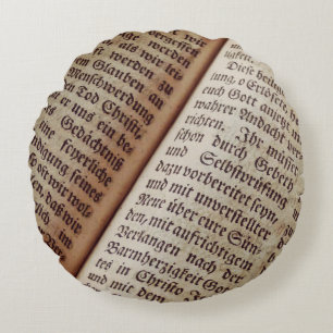 Bible book page writing texture round cushion