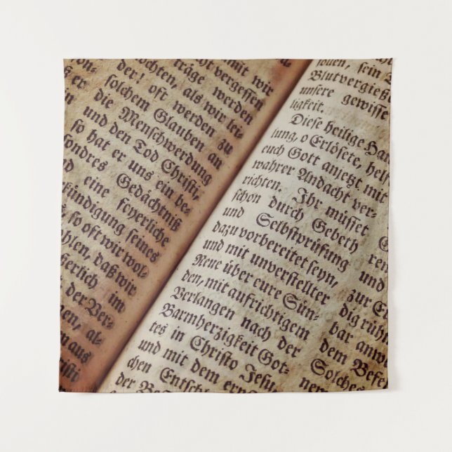 Bible book page writing texture tapestry (Front)