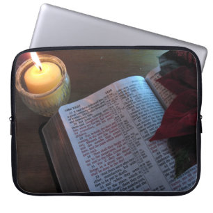Bible, Candle, and Poinsetta Laptop Sleeve
