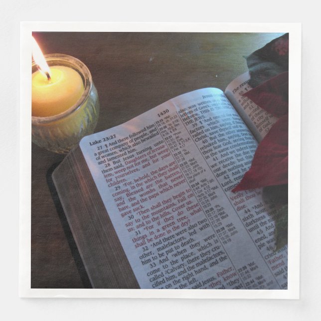 Bible & Candle White Standard Dinner Paper Napkin (Front)