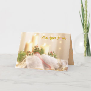 Bible, Candles and Holly - Holiday Card