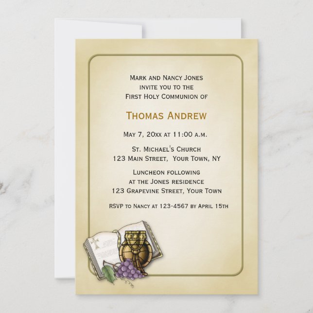 Bible, Chalice, Grapes, Communion Invitation (Front)
