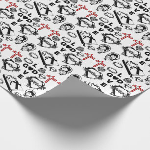 bible cross rosary necklaces sacred heart art wrapping paper