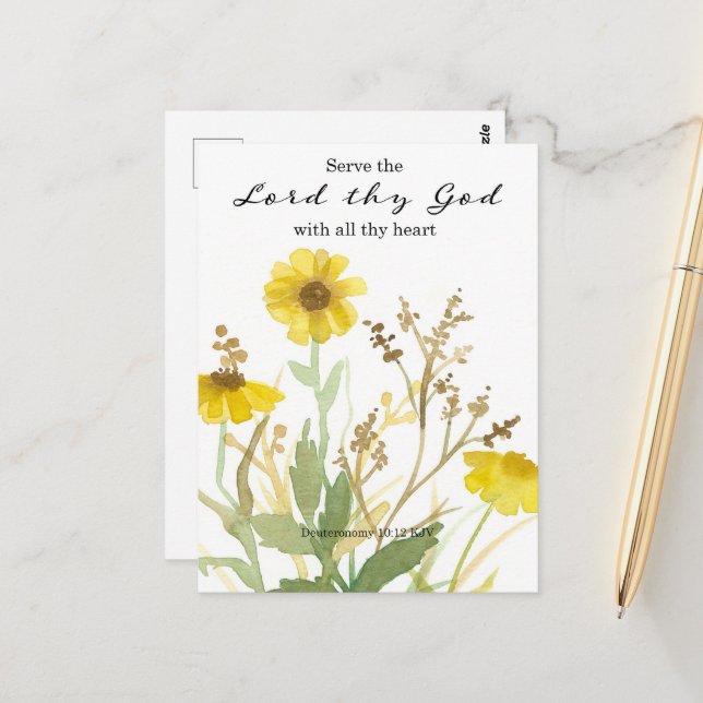 Bible Deuteronomy Scripture Yellow Wildflowers Postcard (Front/Back In Situ)