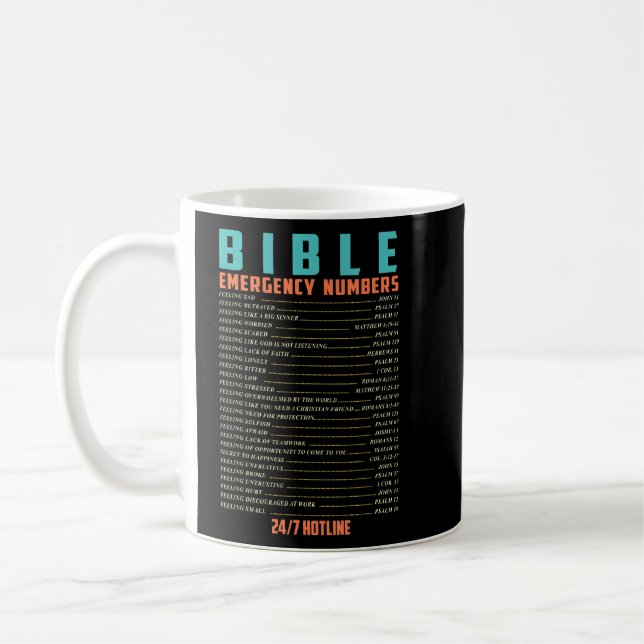 Bible Emergency Hotline Numbers Funny Bible Verse  Coffee Mug (Left)