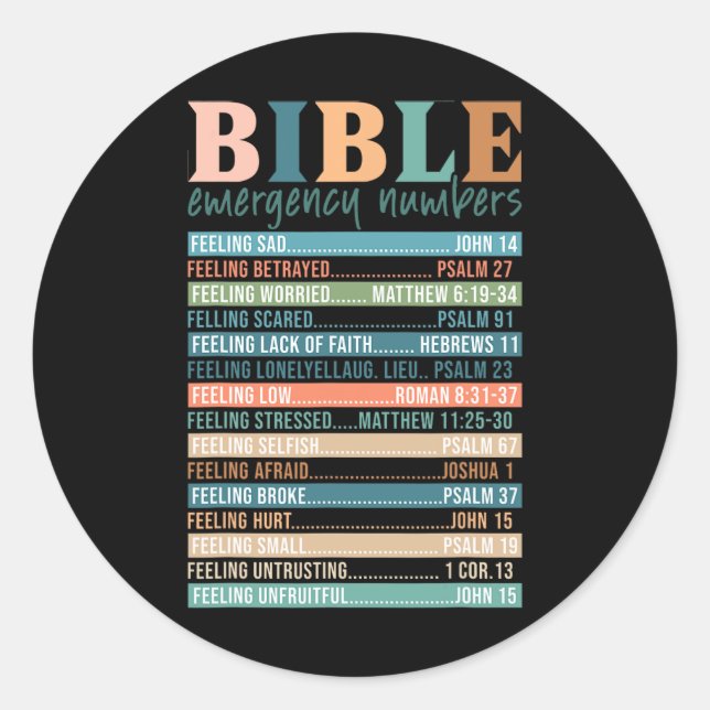 Bible Emergency Numbers Cool Religious Christian B Classic Round Sticker (Front)