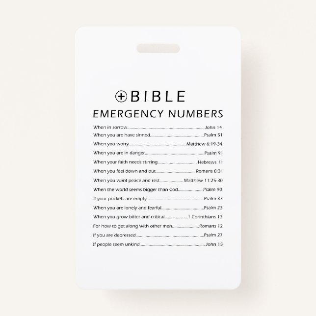 Bible Emergency Numbers ID Badge (Front)