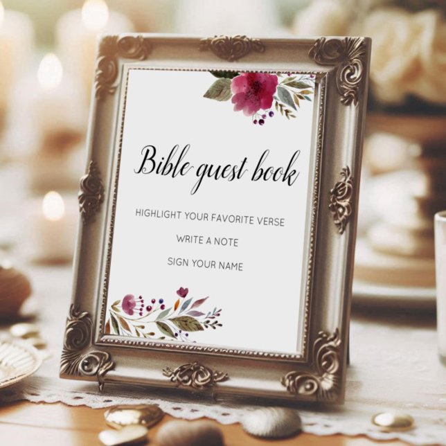 Bible Guest Book Burgundy Flowers Wedding (Creator Uploaded)