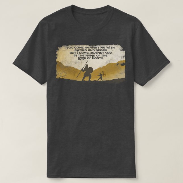 Bible Heroes David and Goliath distressed T-Shirt (Design Front)