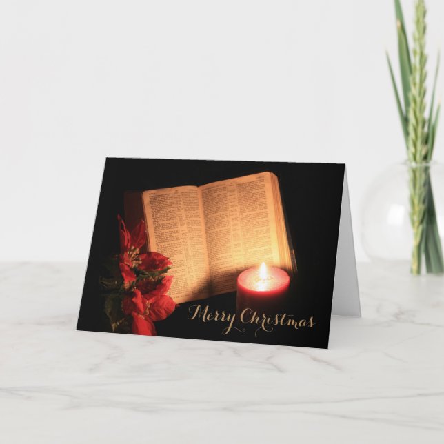 Bible in Candlelight Christmas Card (Front)