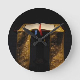 Bible in church round clock