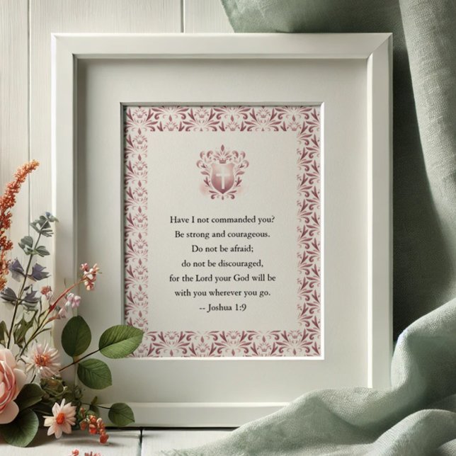 Bible Inspirational Quotes for Women Poster (Inspirational quote for her features a bible verse and a pink pattern watercolor design. )