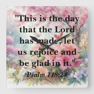 Bible motivational text on floral watercolor square wall clock