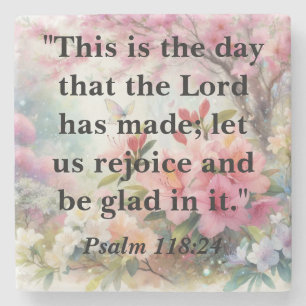 Bible motivational text on floral watercolor stone coaster