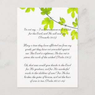 Bible passage, green leaves postcard