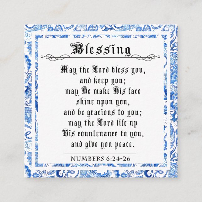 BIble Priestly Blessing Numbers Blue Square Calling Card (Front)