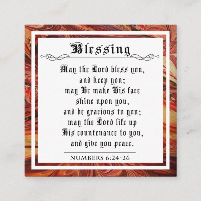BIble Priestly Blessing Numbers Red Marble Square Calling Card (Front)