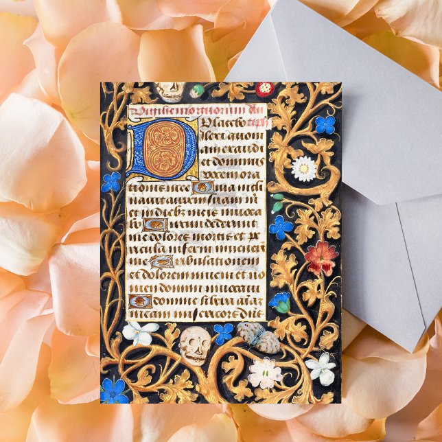 Bible Psalm 114 Mediaeval Manuscript - Memento Mor Postcard (Bible Psalm 114 Medieval Manuscript - Memento Mori Catholic Christian Lent Postcard)