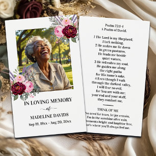 Bible Psalm Memorial Photo Floral Prayer Card