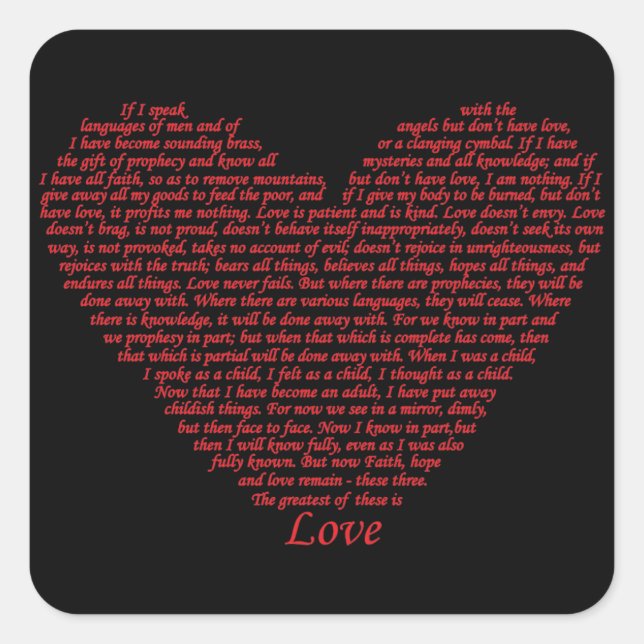 Bible Quote 1 Corinthians 13 Love Heart Art Design Square Sticker (Front)