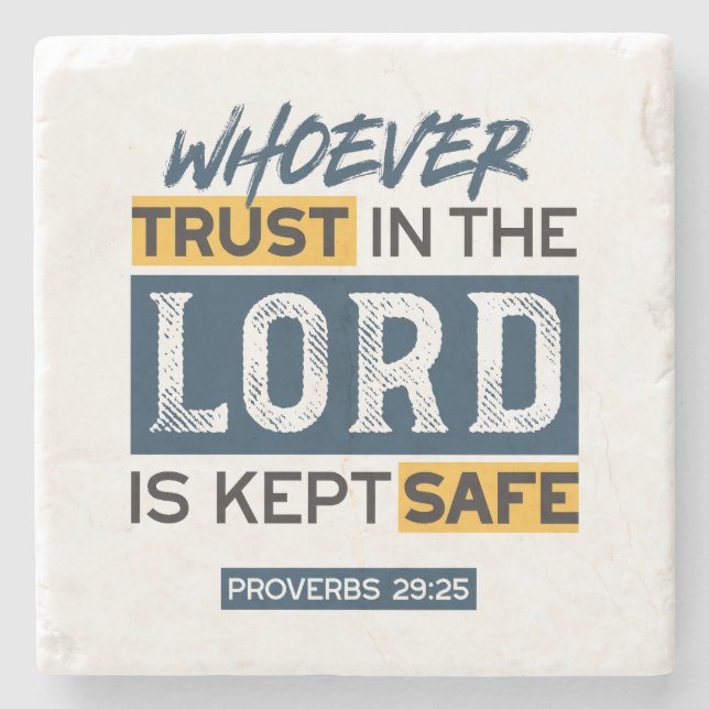 Bible Quote Art - Proverbs 29:25 Trust in God Stone Coaster (Front)