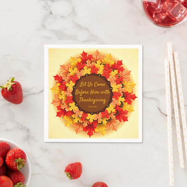 Bible Quote Autumn Leaves Thanksgiving Small Napkin (Insitu)